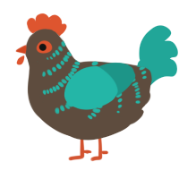 A bark and turquoise chicken with a half-bar pattern