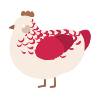 A cream and crimson chicken with a half-lace pattern