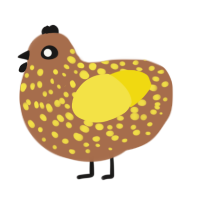 Koko, a brown and yellow chicken with a speckle pattern