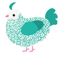 A white and turquoise chicken with a double-lace pattern