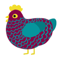 A maroon and teal chicken with a lace pattern