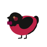 A crimson and black chicken with a head pattern