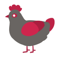 Sword Sr, a grey and crimson chicken