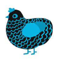 A black and cerulean chicken with a lace pattern
