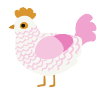 A white and pink chicken with a lace pattern