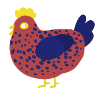 (unnamed), a red and navy chicken with a speckle pattern