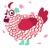 Strawberry, a cream and crimson chicken with a lace pattern