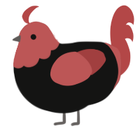 A black and red chicken with a head pattern