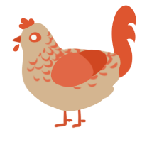 A beige and vermilion chicken with a half-lace pattern