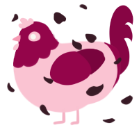 A rose and maroon chicken with a head pattern