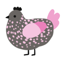 Cherry Blossom, a grey and pink chicken with a speckle pattern