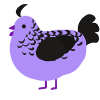 A lilac and sable chicken with a half-lace pattern