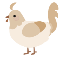 A cream and beige chicken with a head pattern