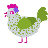 A mist and chartreuse chicken with a speckle pattern