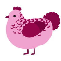 A pink and maroon chicken with a half-lace pattern