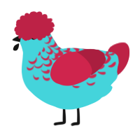 A aqua and crimson chicken with a half-lace pattern
