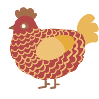 A red and honey chicken with a lace pattern