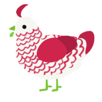 A white and crimson chicken with a lace pattern
