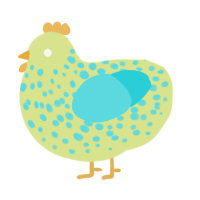Old Spot, a lemon and aqua chicken with a speckle pattern
