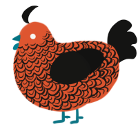 A vermilion and black chicken with a double-lace pattern