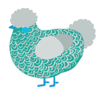 Gemhide, a turquoise and silver chicken with a double-lace pattern