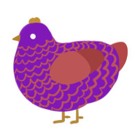 Spyro the Chicken, a violet and red chicken with a lace pattern