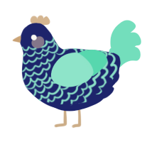 Bubbles, a navy and mint chicken with a lace pattern