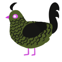 Eris, a olive and black chicken with a lace pattern