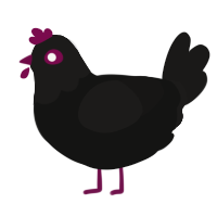 A black and sable chicken with a head pattern
