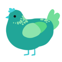 A turquoise and spring chicken with a neck-speckle pattern