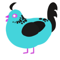 A aqua and sable chicken with a neck-speckle pattern