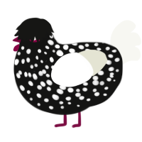 A black and white chicken with a speckle pattern