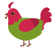 Apples, a chartreuse and crimson chicken with a head pattern