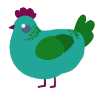 A turquoise and leaf chicken with a neck-band pattern