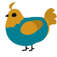 A sea and ochre chicken with a head pattern