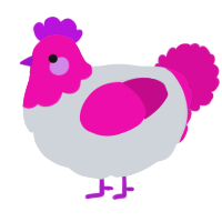 A mist and fuchsia chicken with a head pattern