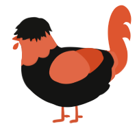 A black and vermilion chicken with a head pattern
