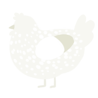 Eggy, a white chicken with a speckle pattern