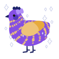 A blurple and honey chicken with a bar pattern