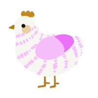 A white and lavender chicken with a bar pattern