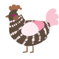 A bark and rose chicken with a bar pattern