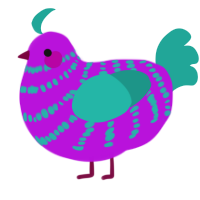 A amethyst and turquoise chicken with a bar pattern