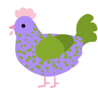 A lilac and chartreuse chicken with a speckle pattern
