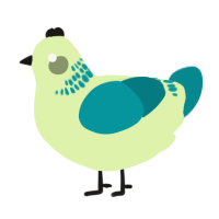 A apple and teal chicken with a neck-band pattern