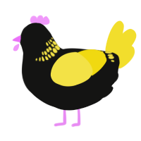 A black and yellow chicken with a neck-band pattern