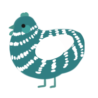 A teal and cream chicken with a bar pattern