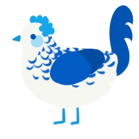 A white and ultramarine chicken with a half-lace pattern