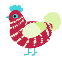 A crimson and apple chicken with a bar pattern