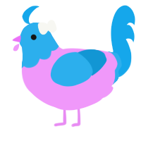 A lavender and sky chicken with a head pattern