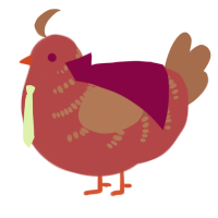 A red and brown chicken with a half-bar pattern